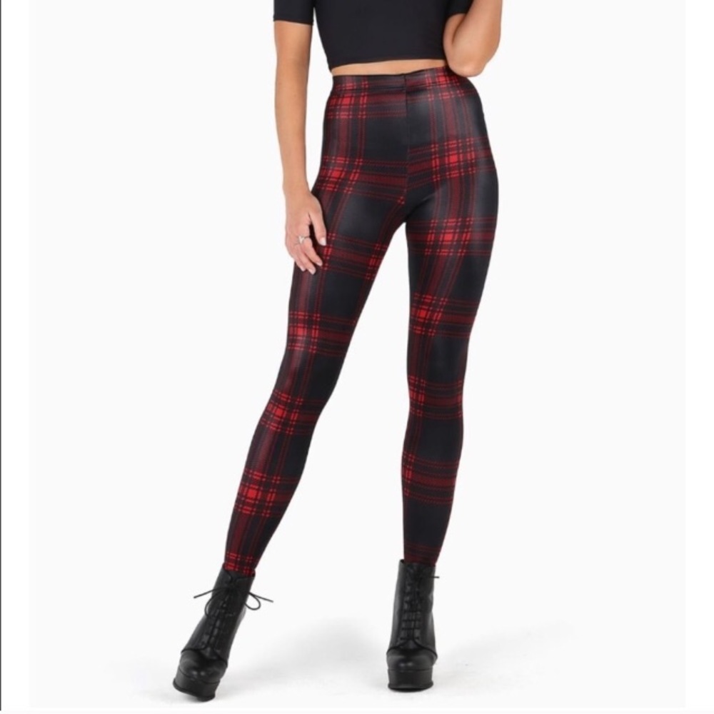 BLACKMILK TARTAN PUNK HW WET LOOK LEGGINGS